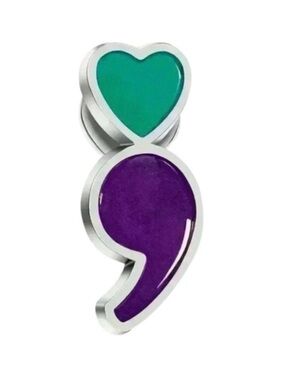 Semicolon Enamel Pin Mental Health Awareness Hope Gift NWT Green Purple